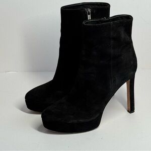 Veronica Beard Black Suede Dali Stiletto Platform Ankle Boots Shoes Booties 7.5